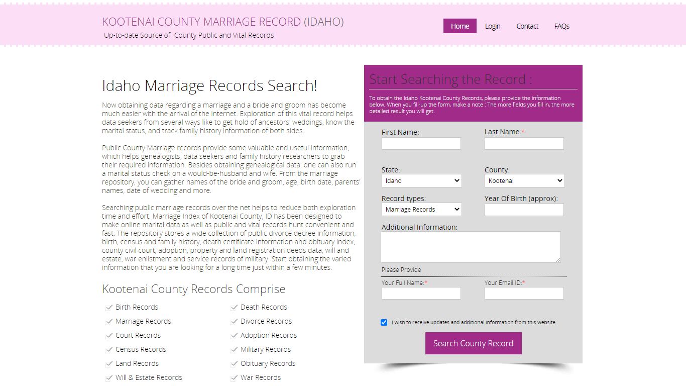 Public Marriage Records - Kootenai County, Idaho