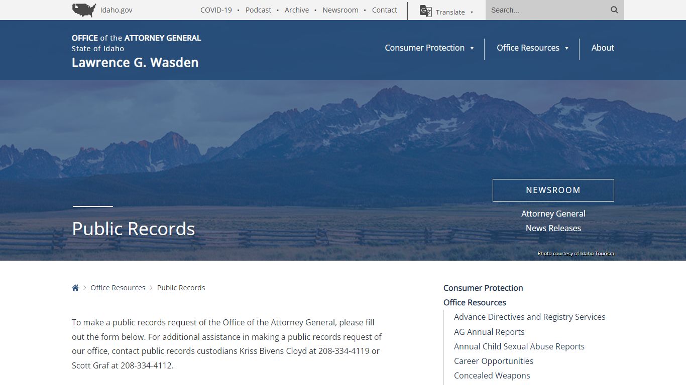 Public Records - Idaho Office of Attorney General