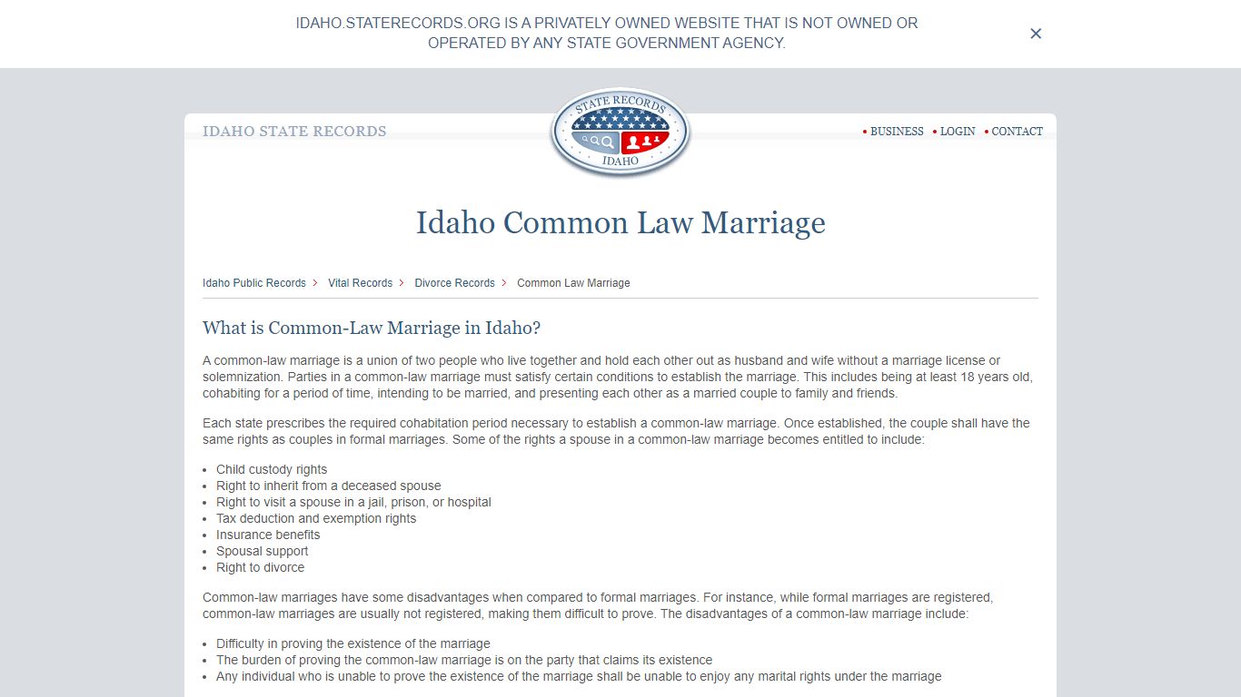 Idaho Common Law Marriage | StateRecords.org